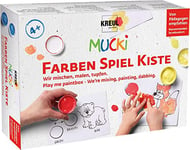 KREUL 29100 - Mucki Wir mischen, malen, tupfen Coffret de peinture au doigt avec 5 pots de peinture de 50 ml, 2 petits pots mélangeurs et 10 modèles de dessins Jeu d’apprentissage