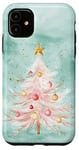 iPhone 11 Aesthetic Pink Christmas Tree Watercolor Holiday Xmas Mint Case