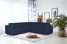 Italian Bed Linen Housse de canapé d’Angle élastique Dahlia, 92% Polyester + 8% élastomètre, Bleu Foncé