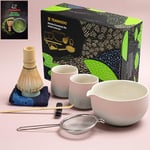 TEANAGOO Matcha Set Matcha Whisky Matcha Bowl with Versing Spout Scoop Matcha Whisk Holder Tea Making Kit. 1 Set de thé japonais (7pcs) + 2Cups(7.2oz),S11,Gradient Pink,Color Box Packing