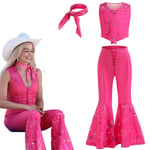 Flickor Barbie Kostym Rosa Väst Långa Utsvasade Byxor Byxor Med Scarf Film Cosplay Kostym Outfits För Barn Halloween Karneval Maskeradkläder 12-13 Years