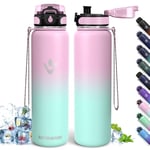 Gourde Inox, 1L sans BPA, Gourde Isotherme, Étanche Isolation à Double Paroi, Gourde Isotherme Inox, Bouteille d'eau, Acier Inoxydable 18/8, Bouteille Isotherme pour Randonnée, Course, Yoga, Ciclismo