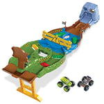 Hot Wheels Monster Trucks Course Démolition Coffret avec Monster Trucks Bigfoot et Gunkster pour des Duels acharnés, Jouet pour Enfants à partir de 4 Ans, HJG32