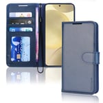 TECHGEAR Galaxy S24 Leather Wallet Case, Flip Protective Case Cover with Wallet Card Holder, Stand and Wrist Strap - Navy Blue PU Leather with Magnetic Closure Designed For Samsung Galaxy S24 / S24 5G