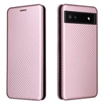 Google Pixel 6a - Slim læder cover - Børstet design - Rosa guld