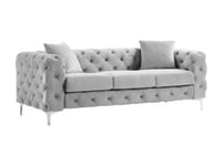 Canapé 3 places chesterfield en velours gris clair EDWINA