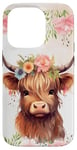 iPhone 14 Pro Spring Baby Highland Cow Pastel Watercolor Floral Case Case