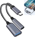 Adaptateur USB C OTG Câble avec Port de Charge et USB-C vers USB et USB C Femelle, Cable OTG USB c, doubleur USB, pour Macbook Air Pro iPad Galaxy S10 Switch Chromecast Clé USB Clavier etc