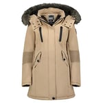 Geographical Norway CORALY Lady - Grande Parka pour Femme - Manteau Hiver Chaud - Blouson Manches Longues - Col en Fausse Fourrure Elegant - Manteaux Mode Casual (BEIGE XXL)