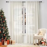 WOLTU Lot de 2 Rideaux Voilage de Noël Translucide en Effet Lin, Pure Rideau avec Fronces pour Séjour, Décoration de Fenêtre pour Salon Chambre à Coucher, 135x245 cm Crème