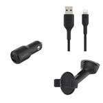 Belkin Premuim Car Bundle(42W Dual Port Fast Car Charger & USB-A to Lightning 1m charging cable & Universal Mount)