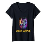 Womens Cute Cat with Headphones for a Cat Owner Cat Lover V-Neck T-Shirt