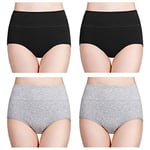 wirarpa Culotte Femme Taille Haute Boxer élastique Coton Slip Confort Shorty Lot de 4 Noir Gris Taille XS