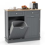 GOPLUS Buffet de Cuisine, Meuble Poubelle Cuisine avec 2 Tiroirs, Étagère Réglable, Plateau en Caoutchou pour Salle à Manger, Salon,Convient pour Poubelle 42L (Non Inclus) (Gris)