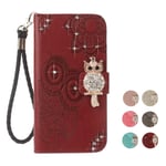 E-Panda Samsung Galaxy S9 Case Glitter Bling Sparkly Mandala owl Designer PU Leather Flip Wallet + silicone rubber Cover Bumper Protective 360 Shockproof with Card Holder -Red brown