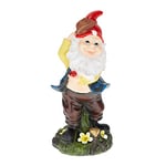 Relaxdays Nain de Jardin avec Feuille, résiste aux intempéries et Gel, HxLxP: 24,5x11x11 cm, Figurine Lutin, Multicolore