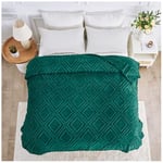 GC GAVENO CAVAILIA Throw Blankets - Fluffy Fleece Blankets For Bed, Couch, Sofa, Settee - Comfortable Thermal, Warm, Cosy Blankets & Throws - Stylish Jacquard Throw (130X180 cm) - Dark Green