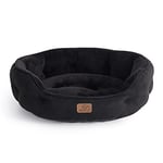 Bedsure Small Dog Bed Washable - Large Cat Beds for Indoor Cats and Puppy, Round Dog Bed Sofa for Medium Dogs with Slip-Resistant Bottom, Black, 63x53x20cm