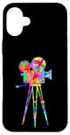 Coque pour iPhone 16 Plus Caméra vidéo Arc-en-ciel Art Splatter Film Lover Design