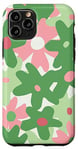 Coque pour iPhone 11 Pro Sage Green White Pink Retro Mod Flowers Oversized Floral