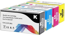 Caidi Cartouches D'Encre Sjic22P Sjic22P(K)Sjic22P(C)Sjic22P(M)Sjic22P(Y)Pigmentaire(4Pack)Remplacement Pour L'Imprimante Epson Tm-C3500 Color Works C3500 C3510 C3520