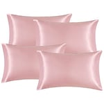 EHEYCIGA Satin Pillow Cases 4 Pack Pink, Silky Pillowcases for hair and skin with Envelope Closure, Standard Size, 50x75 cm