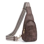 CLUCI Sling Bag Sac de Poitrine pour Femme en Cuir PU Sac bandoulière Petit Sac de Sport pour Sports de Plein air, Voyage, Shopping Sac à bandoulière avec bandoulière réglable,Café