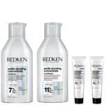 Redken Acidic Bonding Concentrate Shampoo and Conditioner 300ml with Leave-In Treatment 2 x 30ml, Bond Repair for Damaged Hair