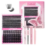 Fadlash Kit Extension Cils 0.07 D Cornée 12-18mm 100D+200D Faux Cils Cluster Cils Kit Individuels DIY de Cils Avec Bond And Seal,Dissolvant pour Colle Cils,Pince A Epiler Faux Cils Réutilisables