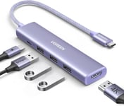 Hub USB C HDMI 4K 100W PD Charge avec 3 Ports USB 3.0 5 en 1 Adaptateur USB C vers HDMI Compatible avec MacBook iPad Pro Air Surface Pro iPhone 16 Plus Pro Max 15 Galaxy S24 Tab S9 (Violet)