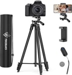 Lightweight 55" Tripod Stand for Video/Phone, Remote Shutter & Carry Bag