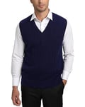 Kallspin Homme Gilet Pull col en V en Laine mélangée sans Manches tricoté (Bleu Marin, XXL)