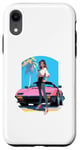 Coque pour iPhone XR Fille de style anime et manga devant une voiture de sport rose