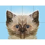 Cat Illustration Persian Kitten Blue XL Giant Panel Poster (8 Sections) Bleu Affiche