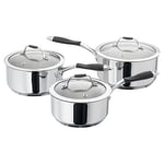 Stellar James Martin JMA3 Set of 3 Stainless Steel Saucepans & Lids 16,18,20cm