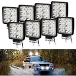 8x 48W Phare de Travail Carre a Leds dc 12V-24V Quad Camion Bateau Tracteur Offroad Impermeable IP68 - Einfeben