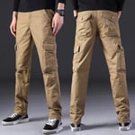 Jeans Pants High WaistNew Men Cargo Pants Mens Loose Pants Multi-Pocket Trousers Straight Cut Pantalon Male Overalls 29 Khaki