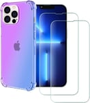 Housse Pour Apple Iphone 13 Pro Max 6.7 Gradient Color Tpu Case +2 Films Protection En Verre Trempé Antichoc Coque Bleu Violet