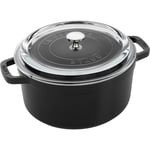 3272340053900 Staub Round Cast Iron Casserole with Glass Lid - 3.8 ltr, Black ZW