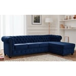 William - canapé chesterfield d'angle droit - 4 places - en velours - bleu nuit