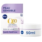 NIVEA Q10 Power Soin de Jour Anti-Rides +Peaux sensibles FPS15 (2 x 50 ml), crème anti-âge enrichie en Q10 & créatine, soin visage femme à l'extrait de réglisse