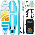 Overmont Planche de Stand Up Paddle Board Gonflable avec Accessoires de Planche à Pagaie, Réglables Paddle, Pompe Manuelle, Aileron Amovible, Leash de Surf, Sac à Dos Étanche