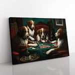 Dogs Playing Poker By Cassius Marcellus Coolidge Classic Painting Canvas Wall Art Print Ready to Hang, Framed Picture for Living Room Bedroom Home Office Décor, 60x40 cm (24x16 Inch)