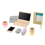 Fisher-Price Coffret Télétravail en Bois de 9 éléments avec Ordinateur Portable et téléphone en Bois pour Le Jeu d’Imitation, pour Enfants à partir de 3 Ans, HXV11