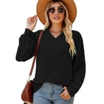 IHCEMIH Women Tops, Women's Long Sleeve Sweatshirt V Neck Long Loose Jumper Tunic Dressy Casual Work Top Basic Shirts Blouses Autumn Clothes Classy Outfits for Ladies UK Black L