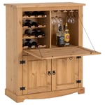 Meuble bar à vin tequila armoire comptoir avec range bouteilles et range verres, bahut de style mexicain en pin massif teinté/ciré - Finition