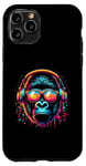 Coque pour iPhone 11 Pro Monkey DJ Disco Music Lover Gorilla Chimpanzee Casque audio