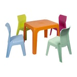 resol grupo Jan Set Enfant intérieur, extérieur, Jardin, Plastique, Table Orange + 4 chaises Fuchsia/aquamint/Lime/Bleu, 4 sillas y 1 mesa