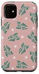 iPhone 11 Aesthetic Green Bow On Light Pink Coquette Pink Christmas Case