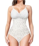 KUMAYES Body Gainant Femme Ventre Plat Shapewear Bodysuit Invisible Minceur Gaine Amincissante Sculptant String avec Bretelles Ajustable (Blanc, XL)